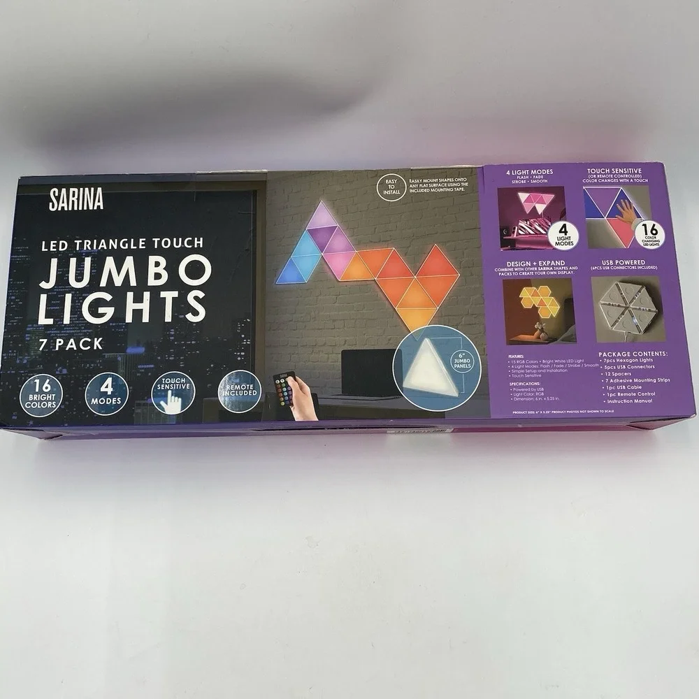 Sarina LED Hexagon Touch Lights 7 Pack SOUND ACTIVATED MULTICOLOR NEW & Sealed